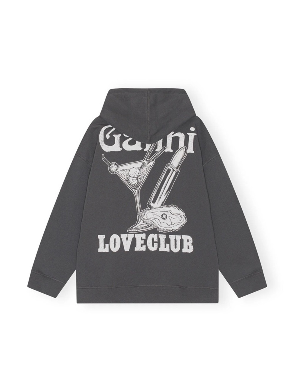 Ganni Charcoal Hoodie with White 'Loveclub' Graphic